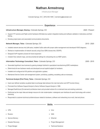 Infrastructure Manager Resume