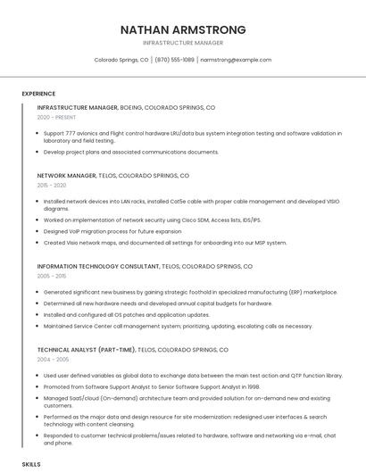 Infrastructure Manager Resume