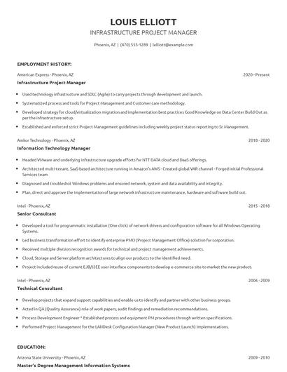 Infrastructure Project Manager Resume