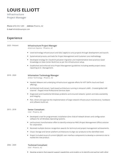 Infrastructure Project Manager Resume