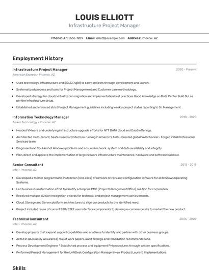 Infrastructure Project Manager Resume