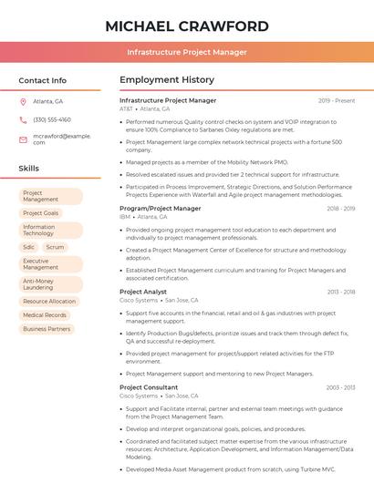 Infrastructure Project Manager Resume