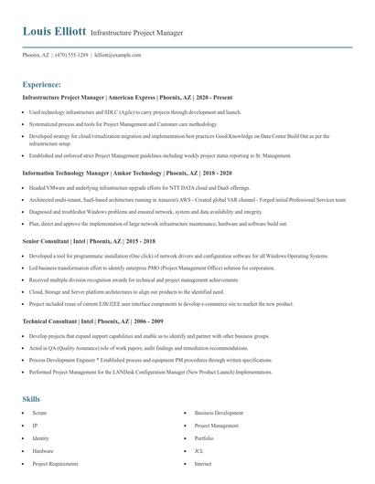 Infrastructure Project Manager Resume