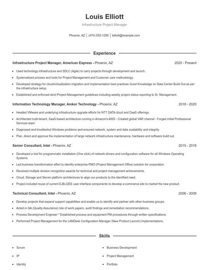 Infrastructure Project Manager Resume
