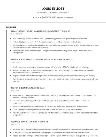 Infrastructure Project Manager Resume