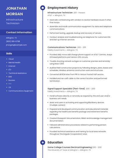 Infrastructure Technician Resume
