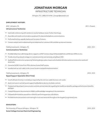 Infrastructure Technician Resume
