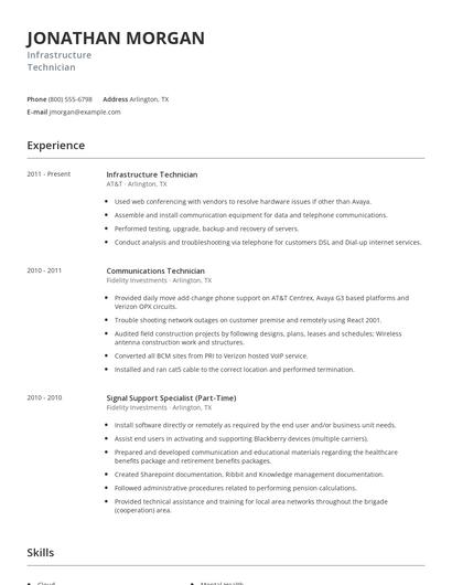 Infrastructure Technician Resume