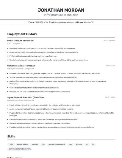 Infrastructure Technician Resume