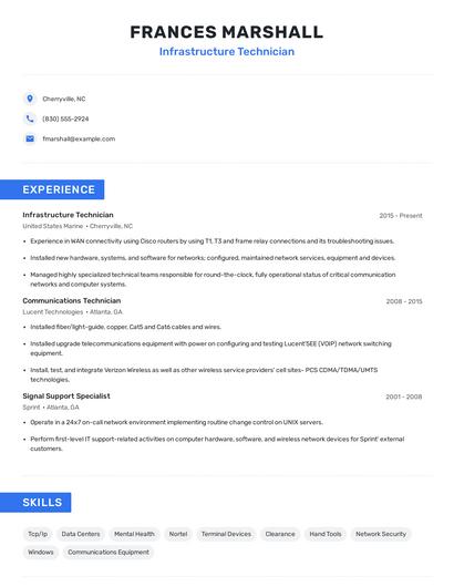 Infrastructure Technician Resume