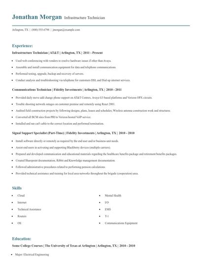 Infrastructure Technician Resume