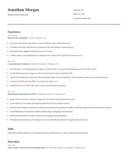 Infrastructure Technician Resume