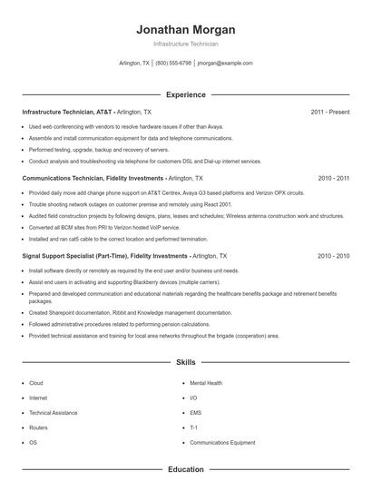 Infrastructure Technician Resume