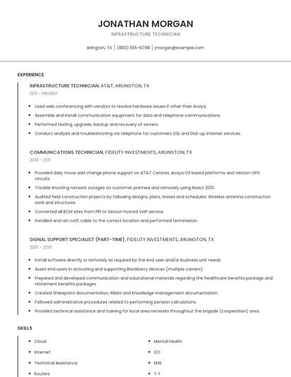 Infrastructure Technician Resume