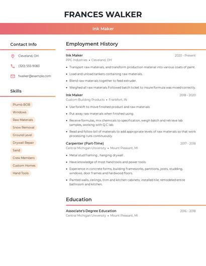 Ink Maker Resume