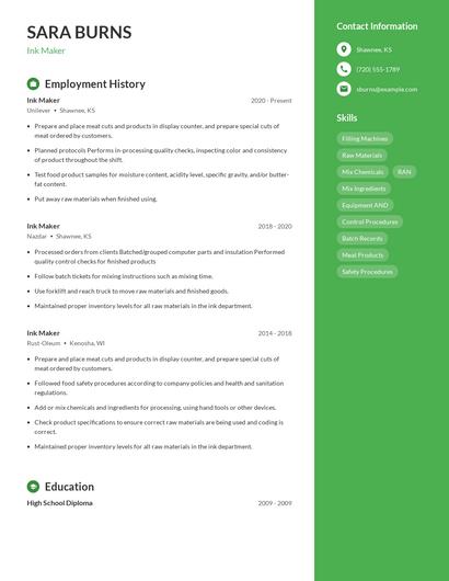 Ink Maker Resume