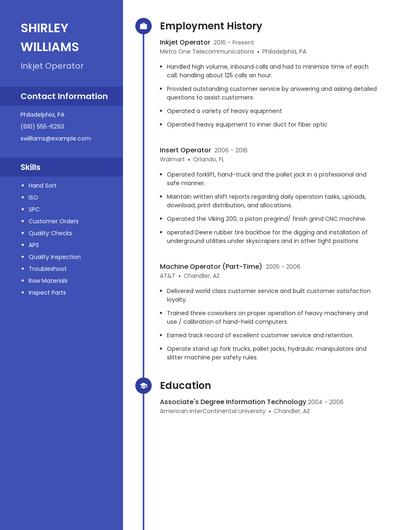 Inkjet Operator Resume