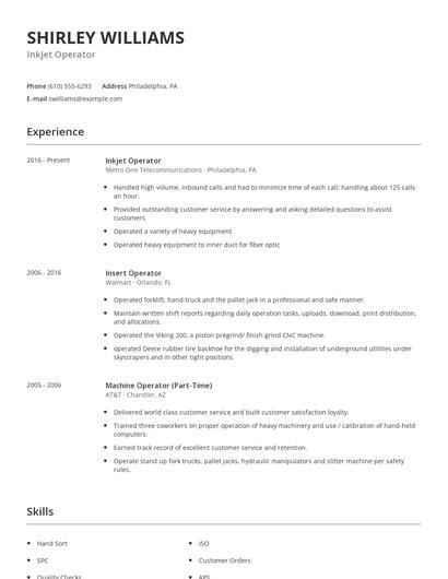 Inkjet Operator Resume
