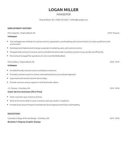 Innkeeper Resume