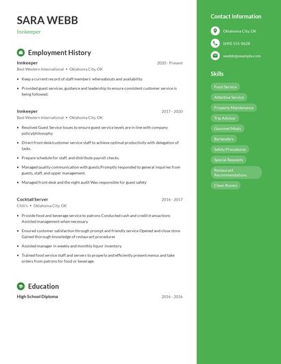 Innkeeper Resume