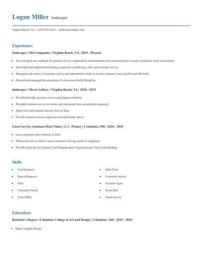Innkeeper Resume