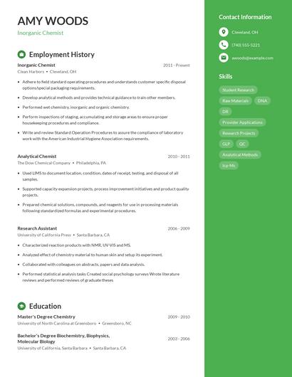 Inorganic Chemist Resume