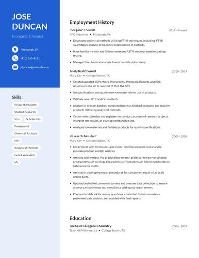 Inorganic Chemist Resume