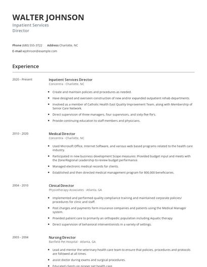 Inpatient Services Director Resume