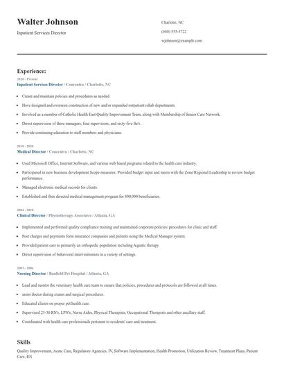 Inpatient Services Director Resume