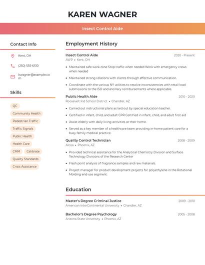 Insect Control Aide Resume