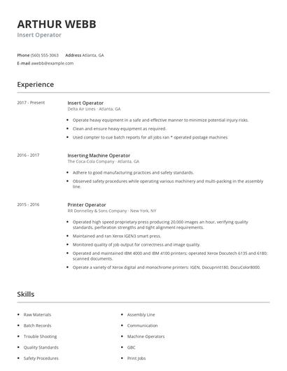 Insert Operator Resume