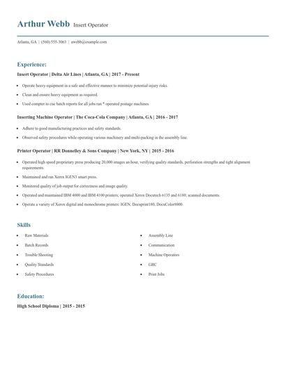 Insert Operator Resume