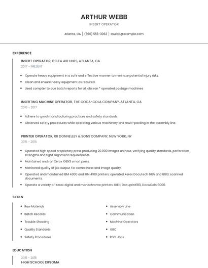 Insert Operator Resume