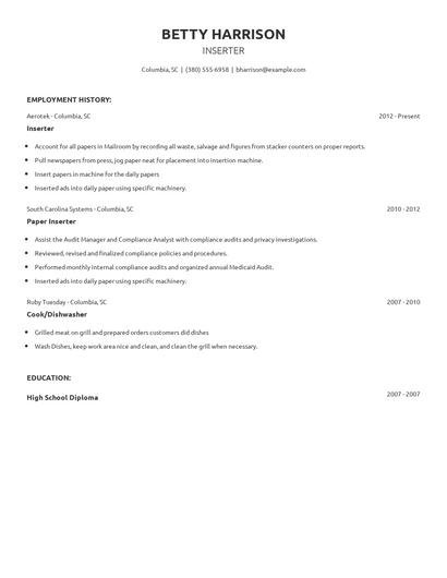 Inserter Resume