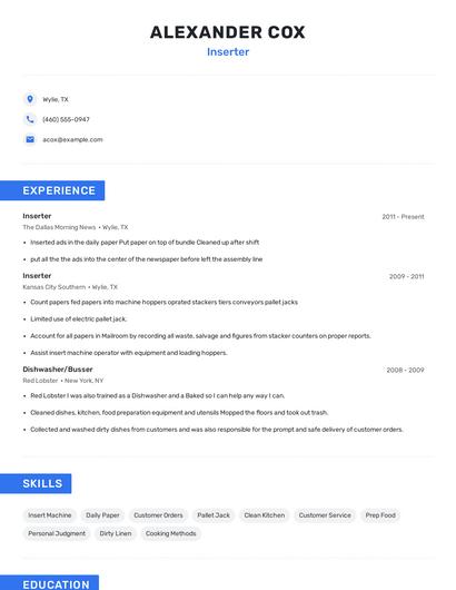 Inserter Resume