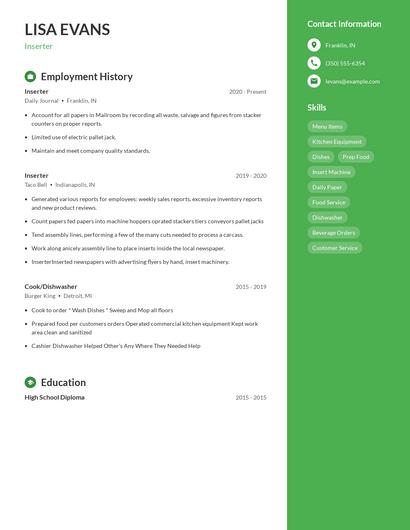 Inserter Resume