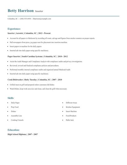 Inserter Resume