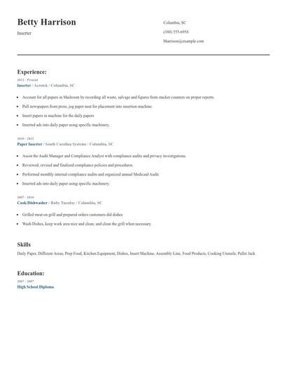 Inserter Resume