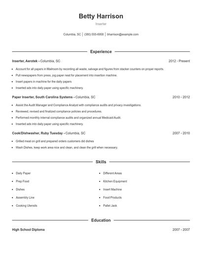 Inserter Resume