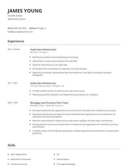 Inside Sales Administrator Resume