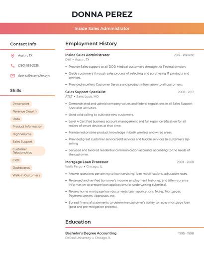 Inside Sales Administrator Resume