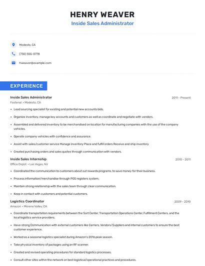 Inside Sales Administrator Resume