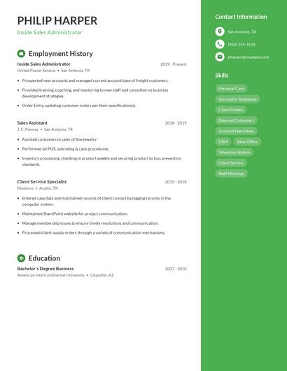 Inside Sales Administrator Resume