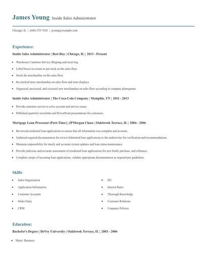 Inside Sales Administrator Resume