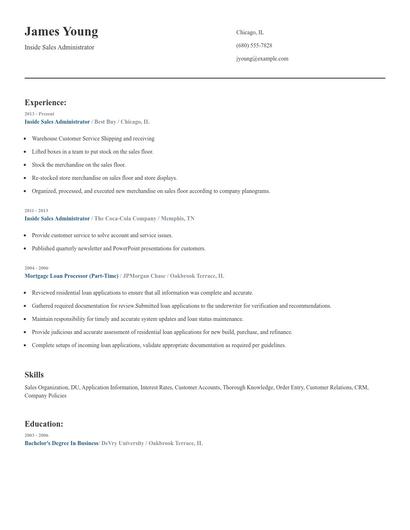 Inside Sales Administrator Resume