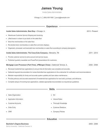 Inside Sales Administrator Resume