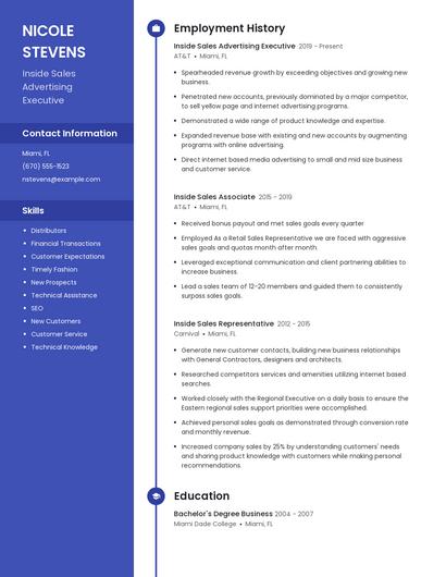 Inside Sales Advertising Executive Resume