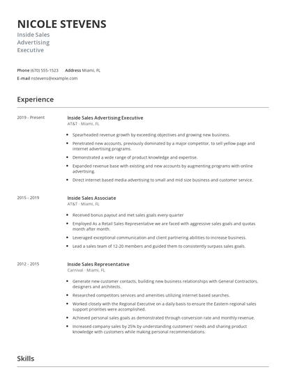 Inside Sales Advertising Executive Resume