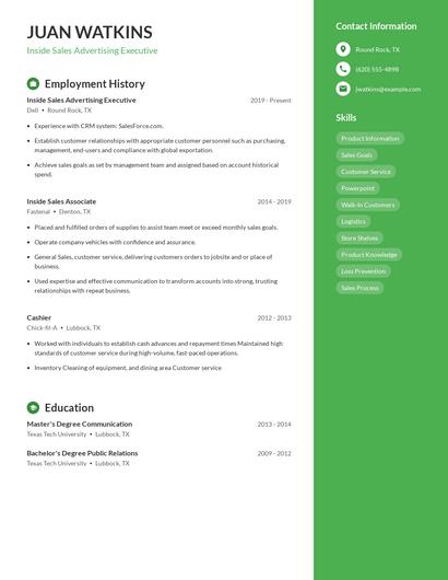 Inside Sales Advertising Executive Resume