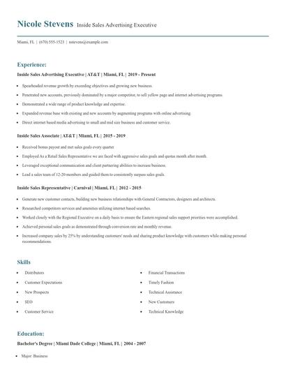 Inside Sales Advertising Executive Resume